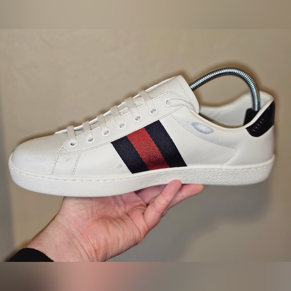 Like New - GUCCI ACE Navy/Red Web Leather Sneakers Mens7/Wmns 9 to 9.5. - Picture 7 of 16